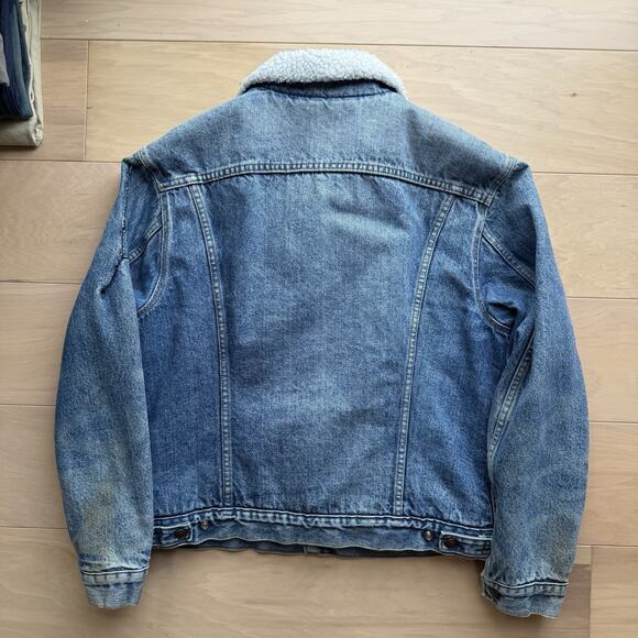 Vintage Levis Sherpa Trucker Jacket 44 Blue 80s Heavy Denim Outerwear USA - Picture 9 of 12